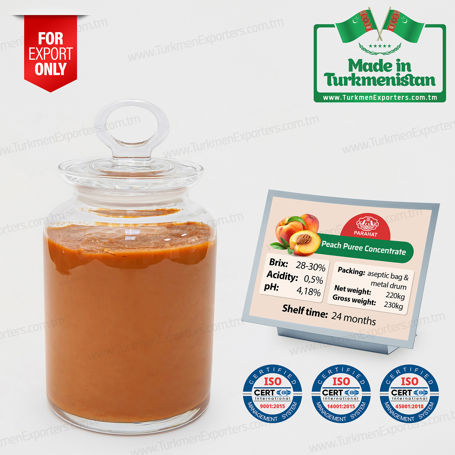 Peach puree concentrate BRIX 28-30% | Parahat fruit puree concentrates factory