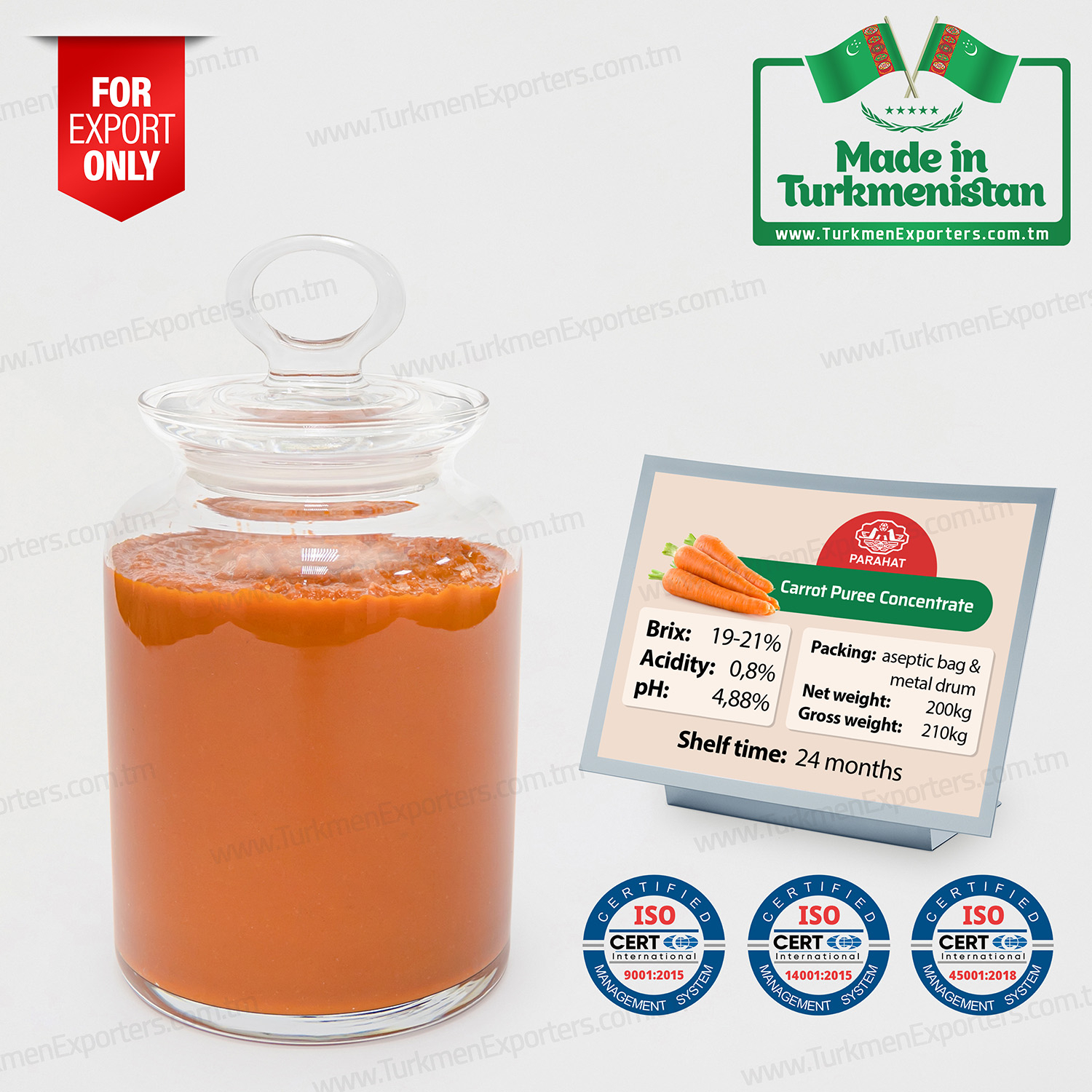 Carrot puree concentrate BRIX 19-21% | Parahat fruit puree concentrates factory